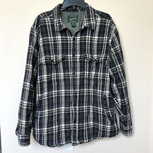 Woolrich Shacket Mens XL Tall Blue Blk Plaid Flannel Snap Up Jacket Outdoors